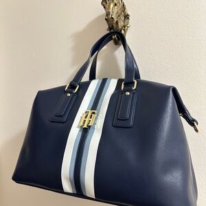 Tommy Hilfiger Dark Blue Satchel with White Accent